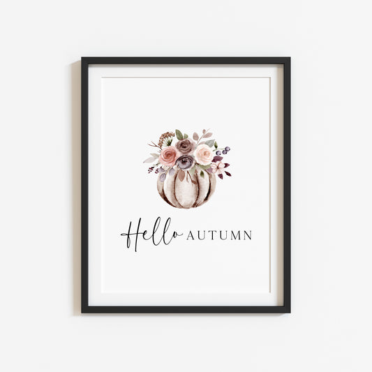 Hello Autumn pumpkin floral foliage pumpkin illustration unframed wall art poster print