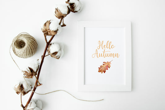 Hello Autumn watercolour leaf seasonal autumnal unframed wall art poster print
