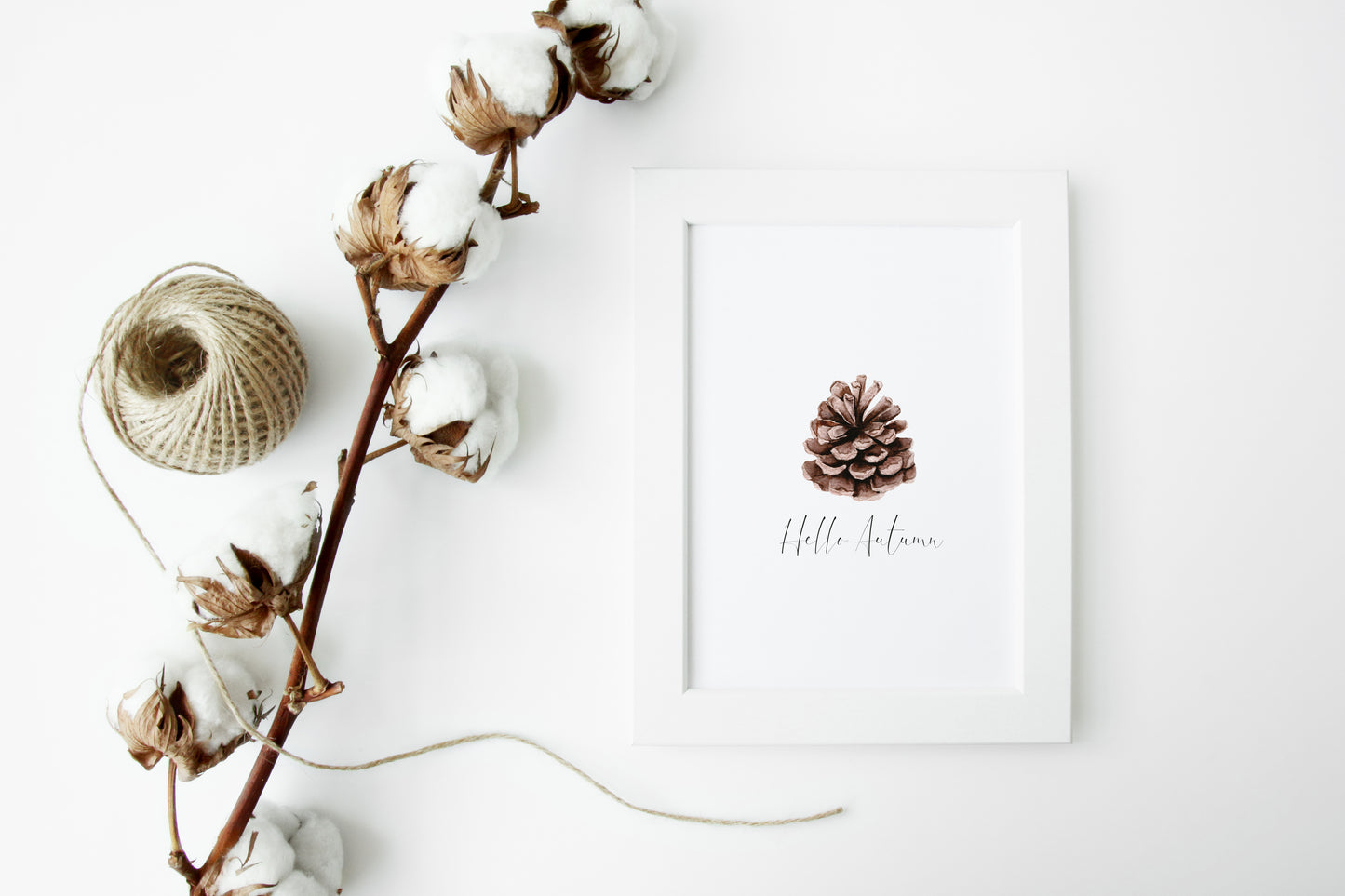 Hello Autumn watercolour pine cone seasonal fall unframed wall art poster print