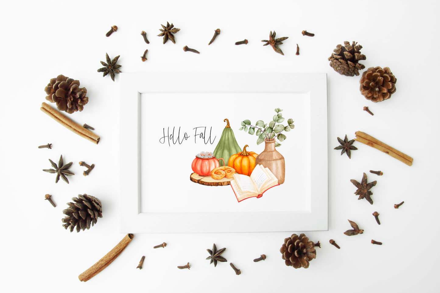 Happy fall, autumn favourites green orange accessories landscape unframed wall art poster print