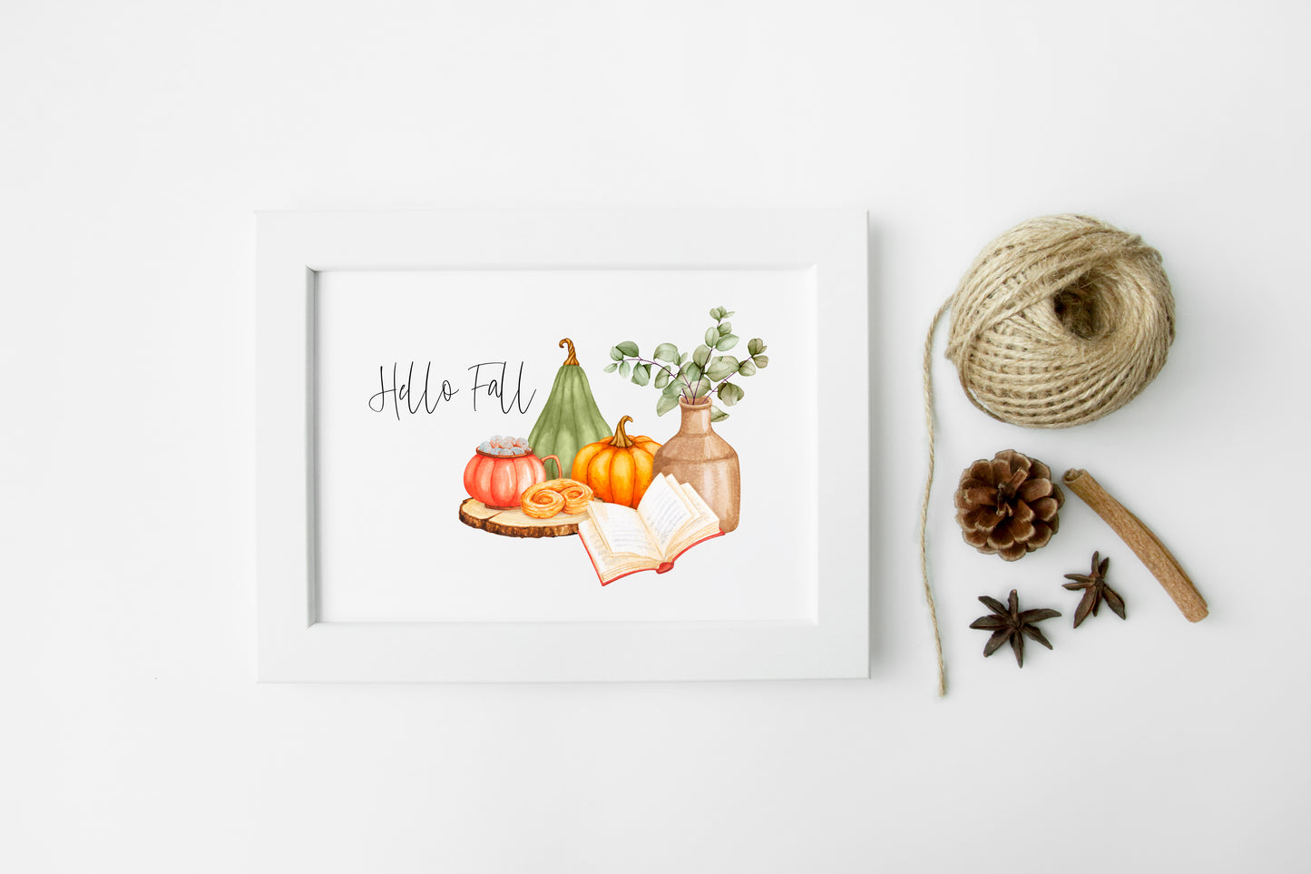 Happy fall, autumn favourites green orange accessories landscape unframed wall art poster print