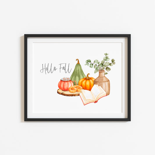 Happy fall, autumn favourites green orange accessories landscape unframed wall art poster print