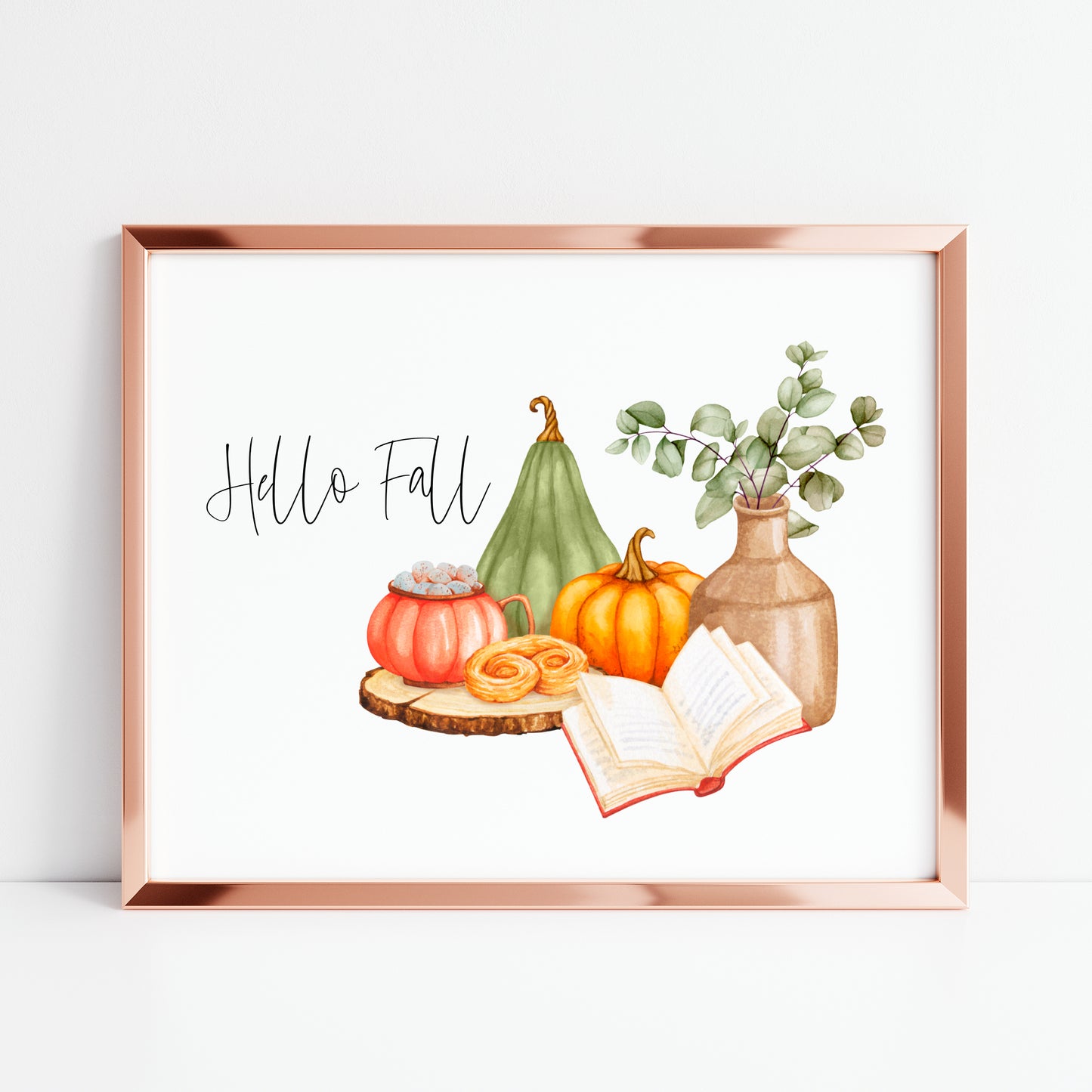 Happy fall, autumn favourites green orange accessories landscape unframed wall art poster print