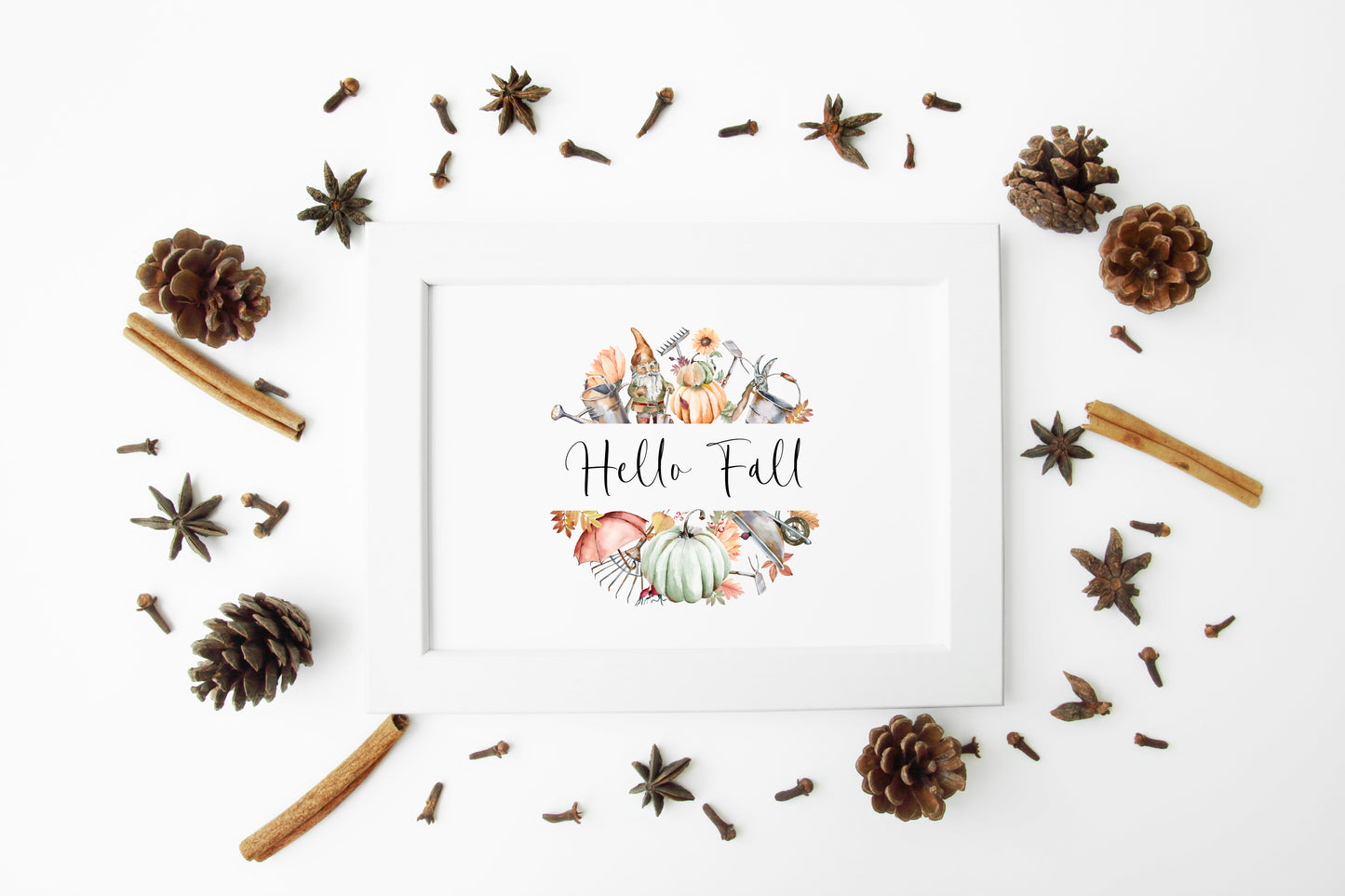 Hello Fall autumn accessories wreath watercolour landscape unframed wall art poster print