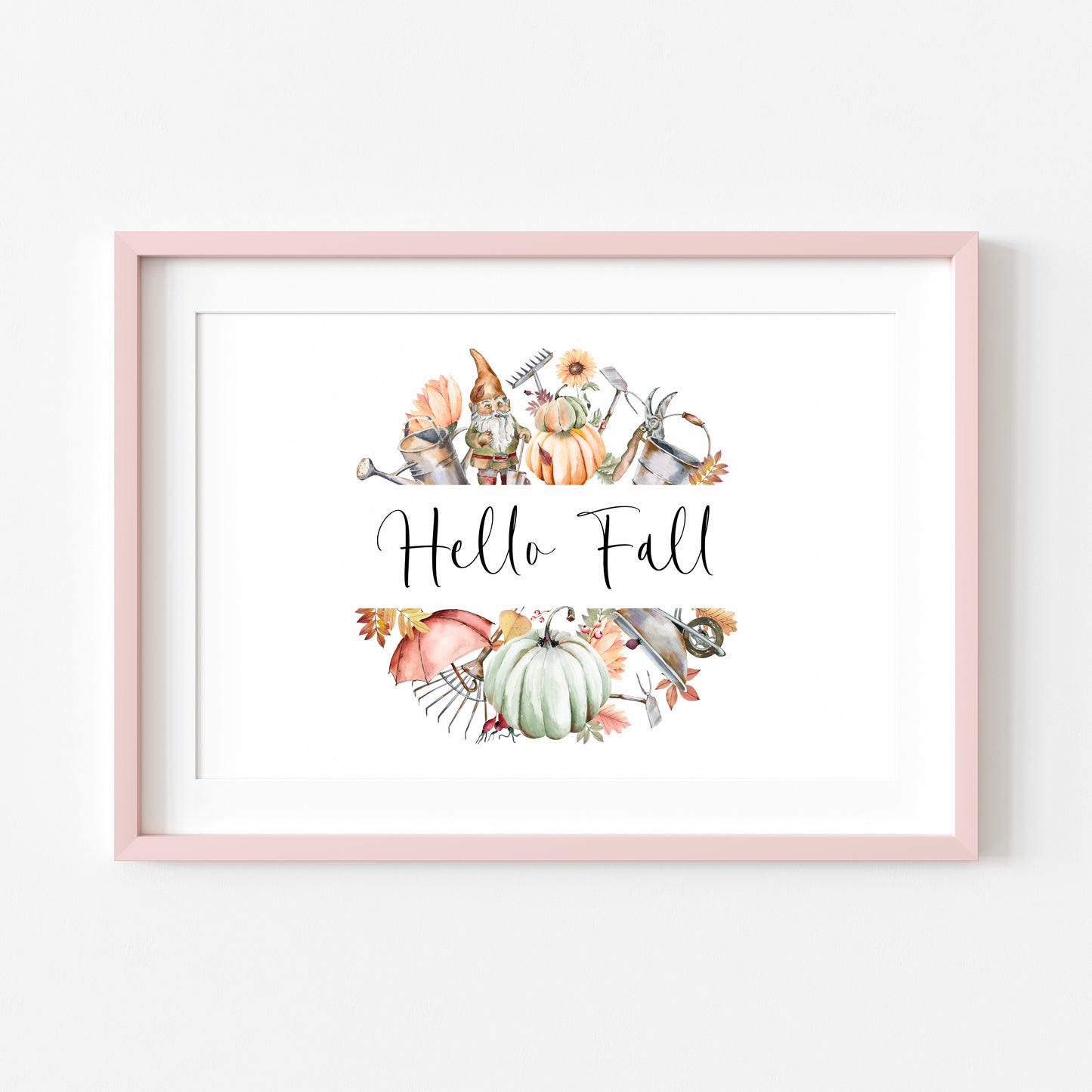 Hello Fall autumn accessories wreath watercolour landscape unframed wall art poster print