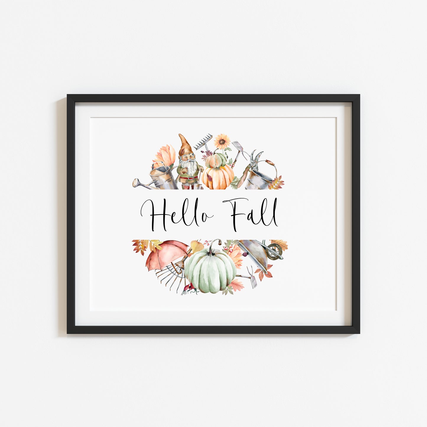 Hello Fall autumn accessories wreath watercolour landscape unframed wall art poster print