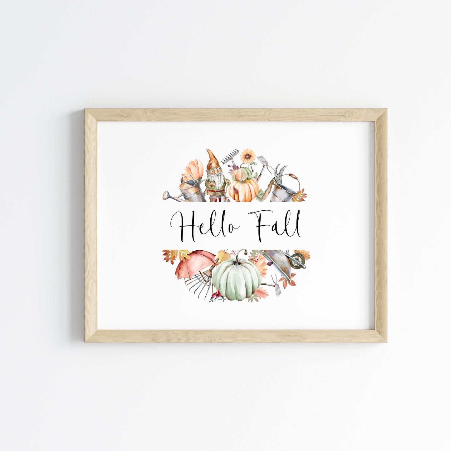 Hello Fall autumn accessories wreath watercolour landscape unframed wall art poster print