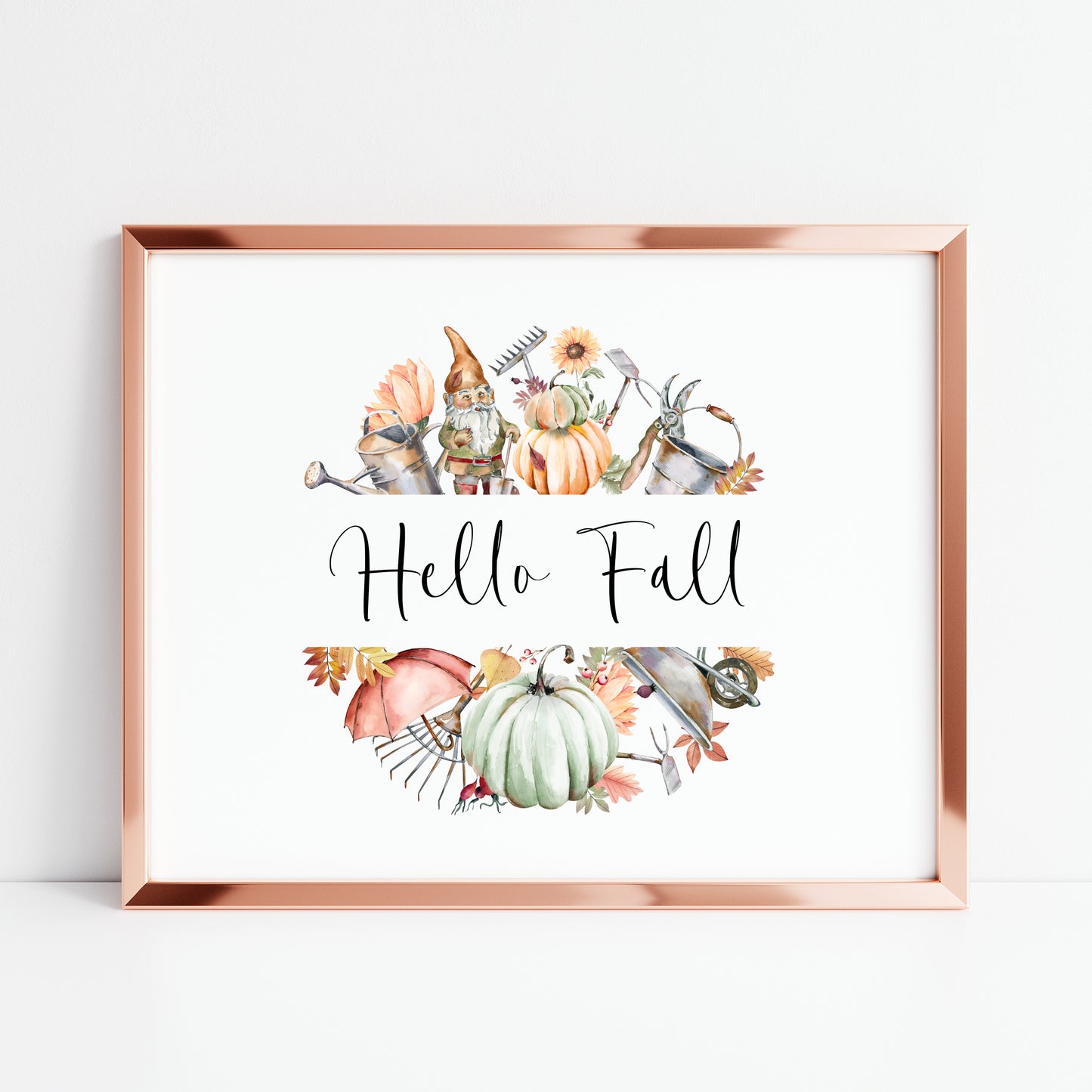 Hello Fall autumn accessories wreath watercolour landscape unframed wall art poster print