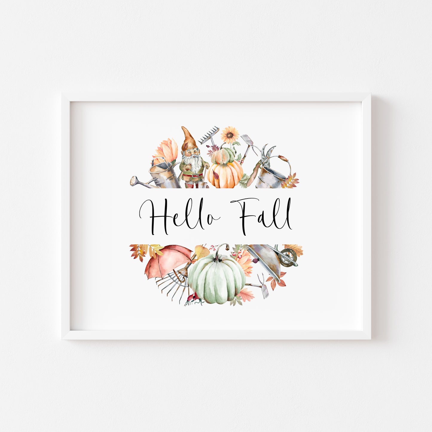 Hello Fall autumn accessories wreath watercolour landscape unframed wall art poster print