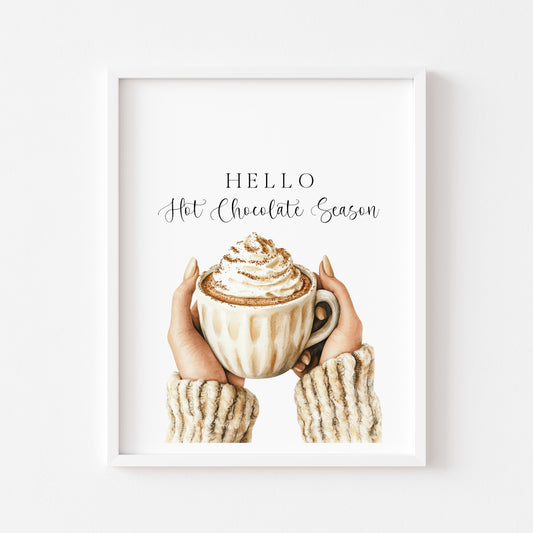 Hot Chocolate print, Cosy warm drinks Autumn Fall Home Decor Wall Art (unframed)
