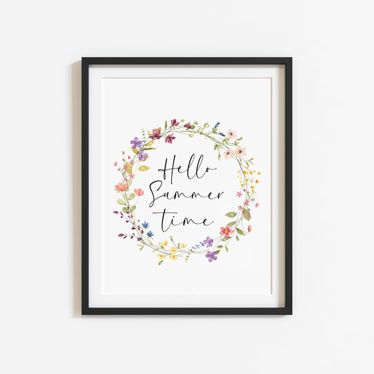 Hello Summer time wildflower watercolour seasonal home bedroom unframed wall art poster print