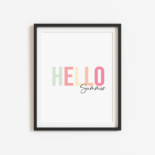 Summer print, Hello summer initials pastel colourful seasonal unframed wall art poster print