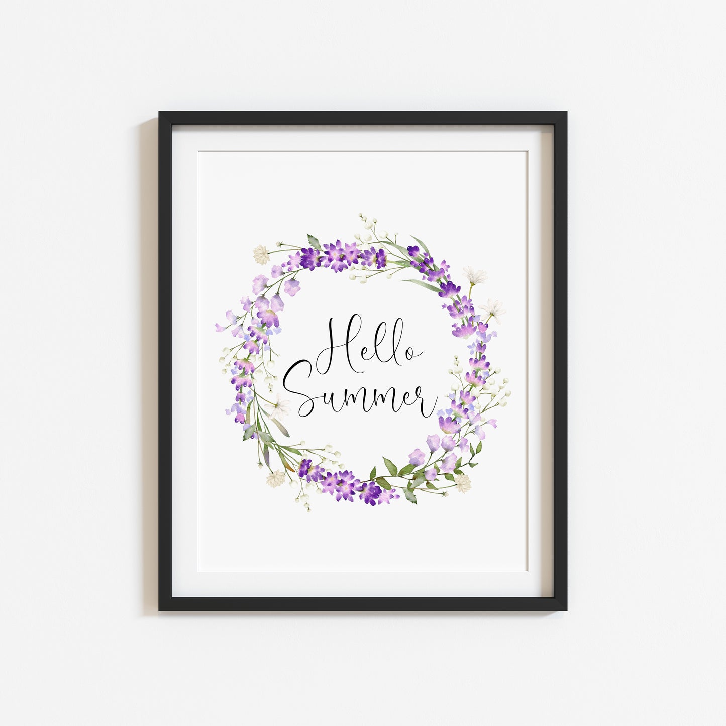 Hello Summer print floral lavender watercolour wreath unframed wall art poster print
