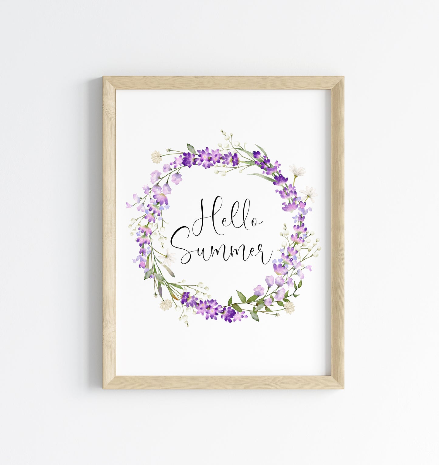 Hello Summer print floral lavender watercolour wreath unframed wall art poster print