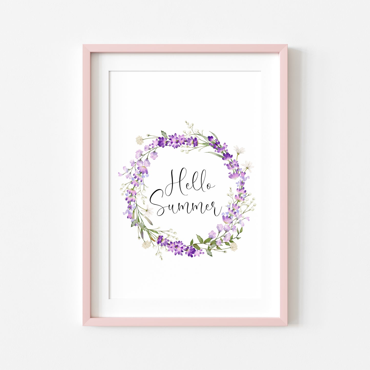 Hello Summer print floral lavender watercolour wreath unframed wall art poster print