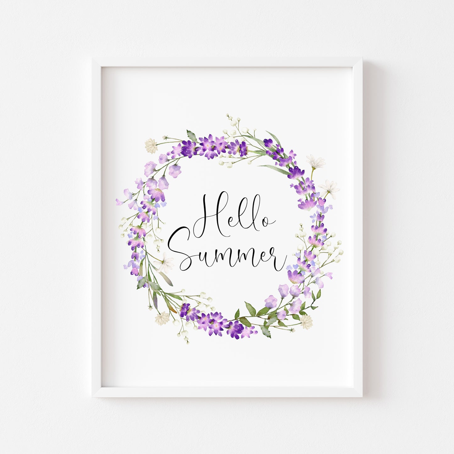 Hello Summer print floral lavender watercolour wreath unframed wall art poster print