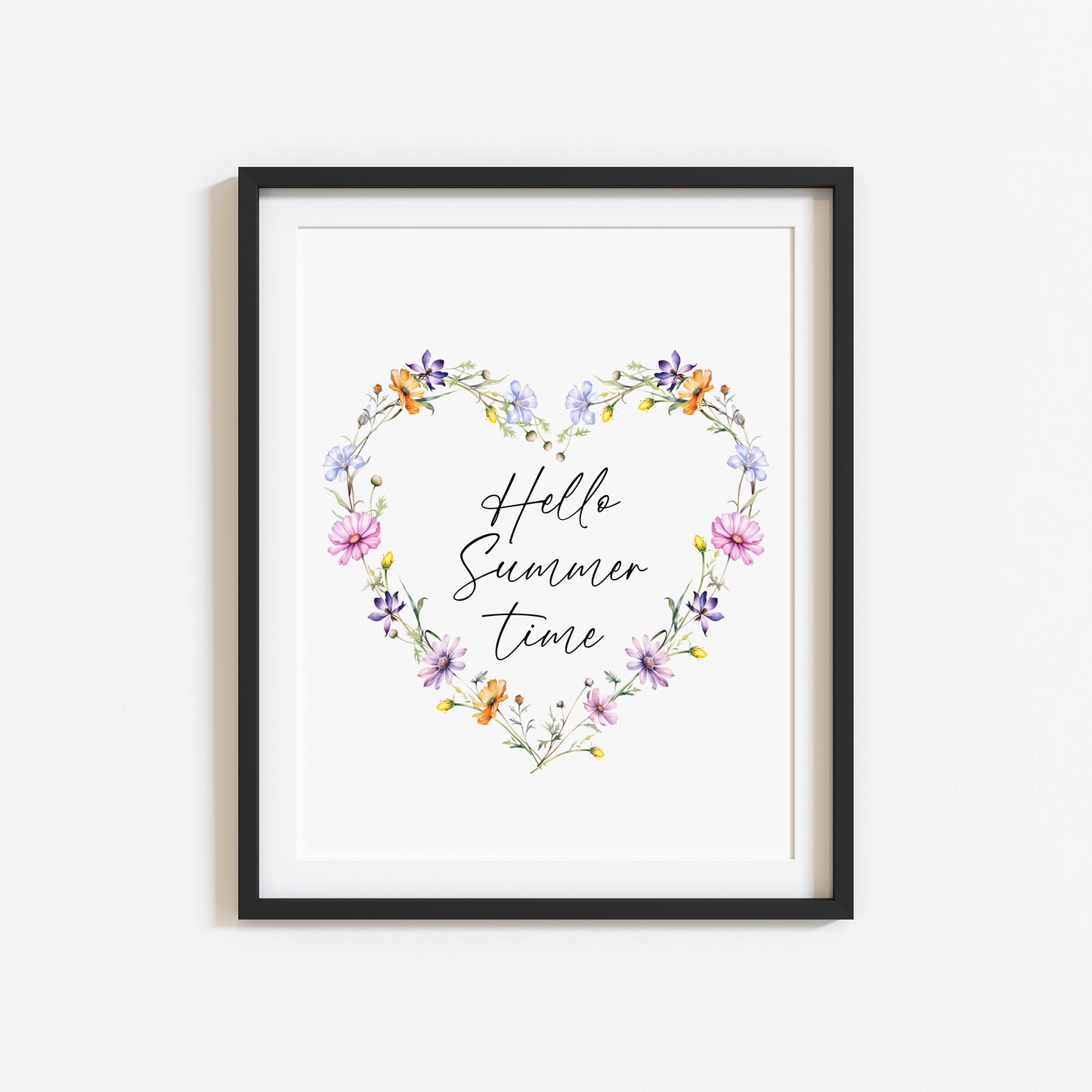 Hello Summer time floral wildflower heart wreath seasonal summer unframed wall art poster print