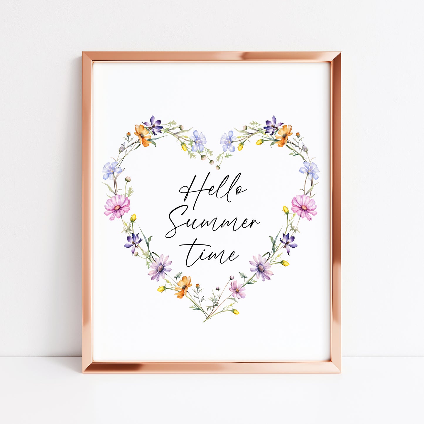 Hello Summer time floral wildflower heart wreath seasonal summer unframed wall art poster print