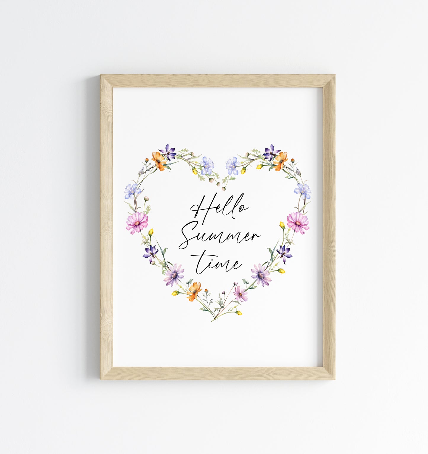 Hello Summer time floral wildflower heart wreath seasonal summer unframed wall art poster print