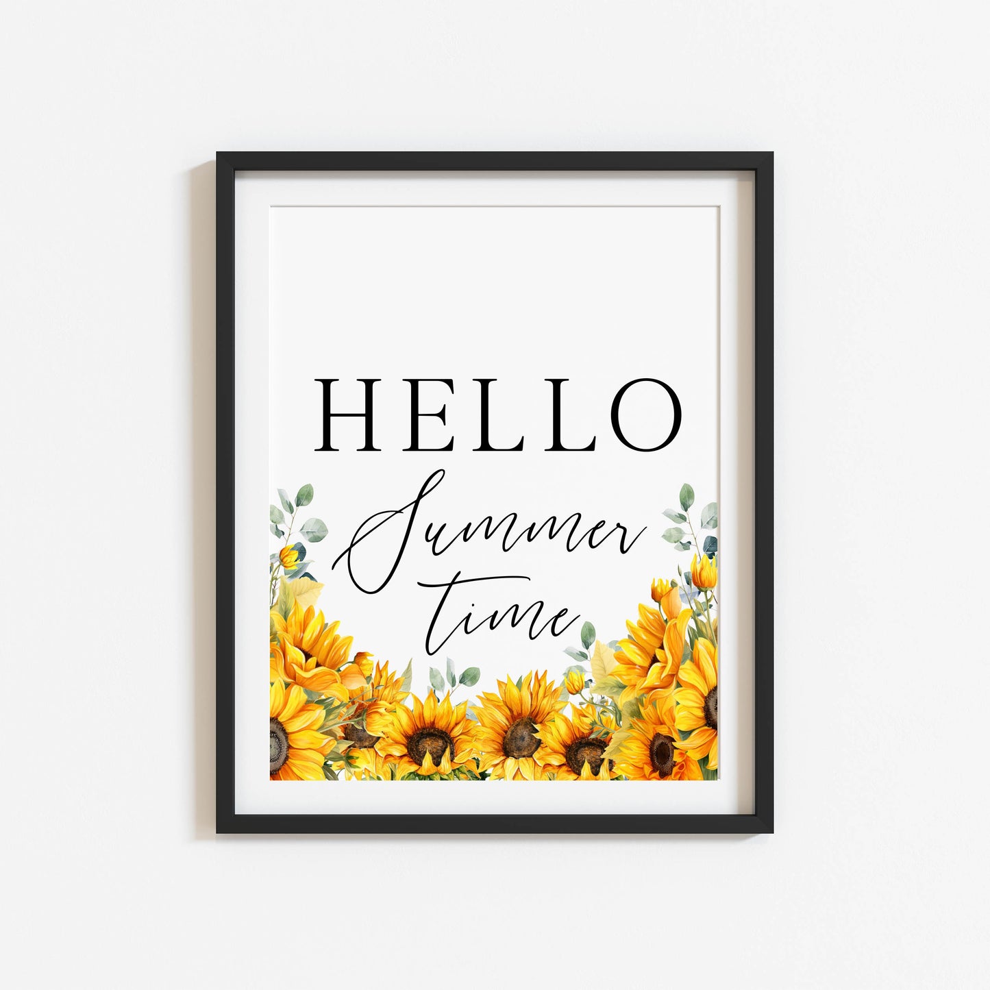 Summer print, Hello Summer sunflowers & eucalyptus watercolour seasonal home bedroom unframed wall art poster print summer accessories prints