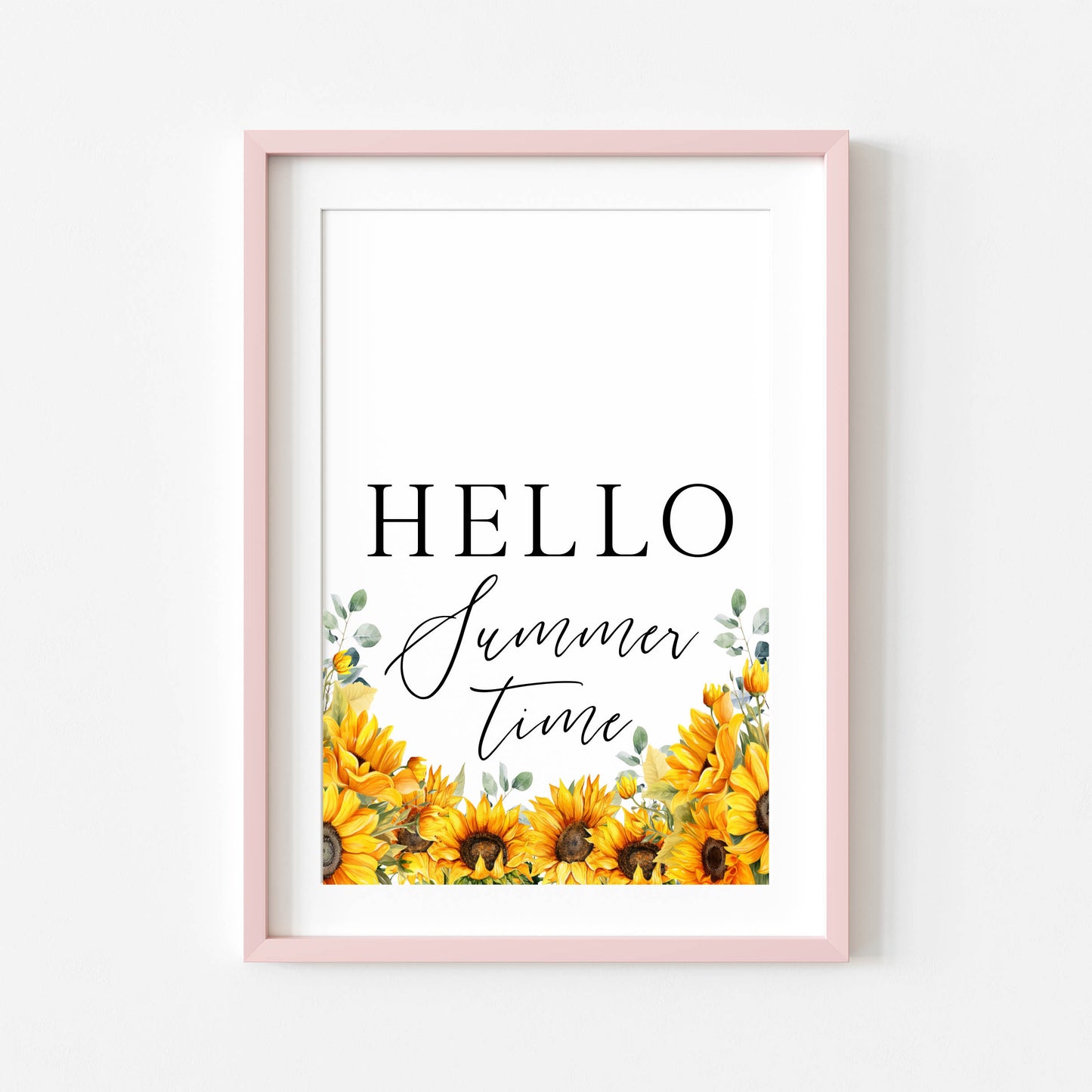 Summer print, Hello Summer sunflowers & eucalyptus watercolour seasonal home bedroom unframed wall art poster print summer accessories prints