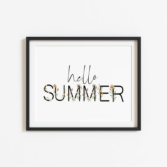 Summer print, Hello Summer landscape wildflower initials seasonal unframed wall art poster print
