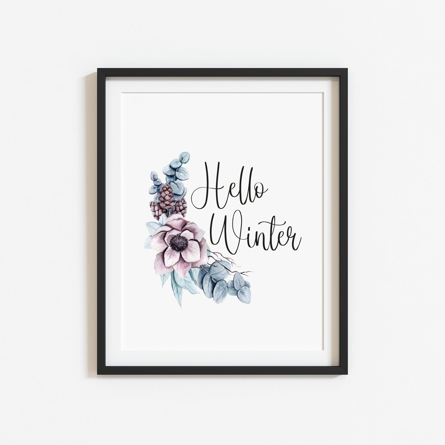 Hello winter seasonal floral bouquet Xmas seasonal unframed wall art poster print