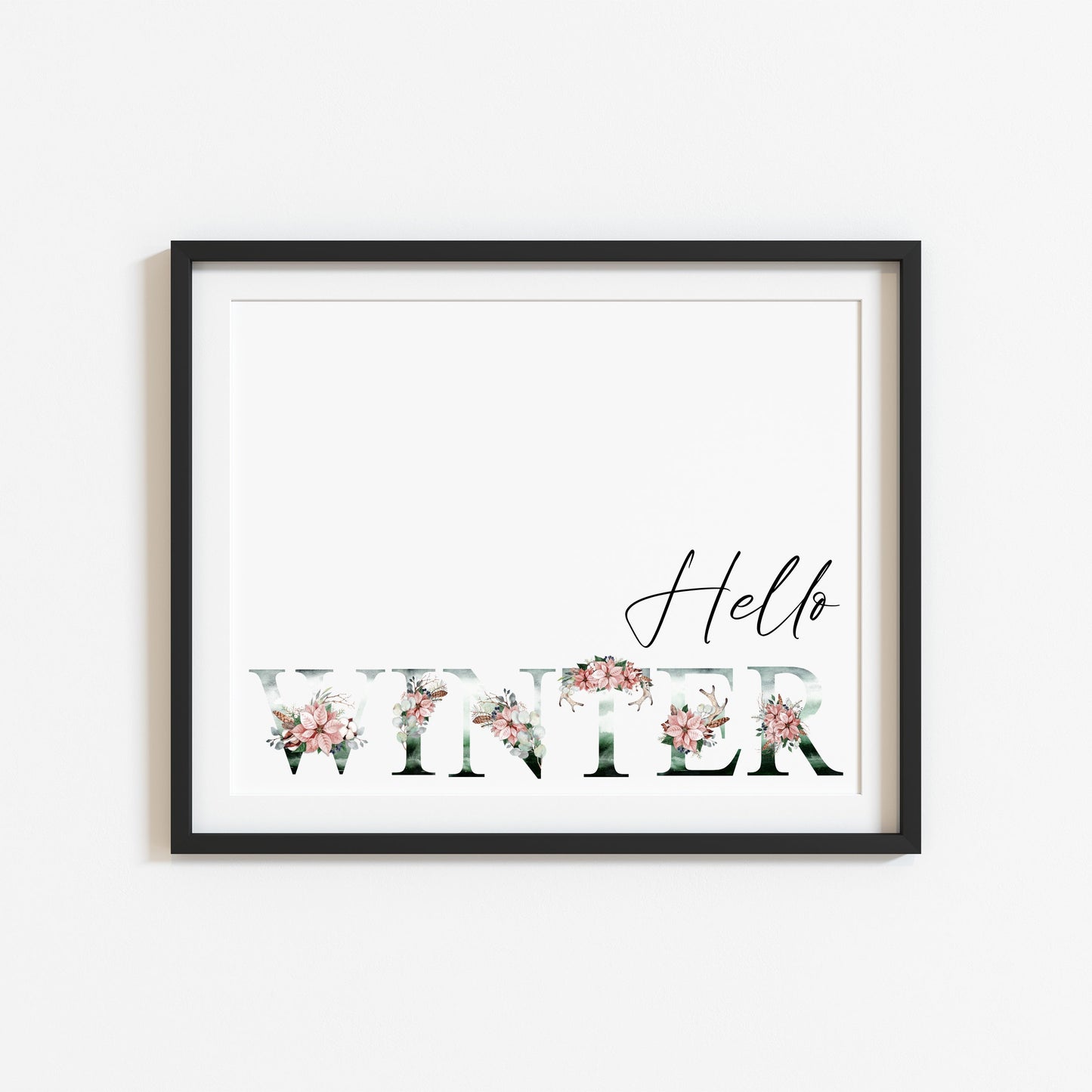 Hello Winter landscape watercolour wreath xmas seasonal unframed wall art poster print