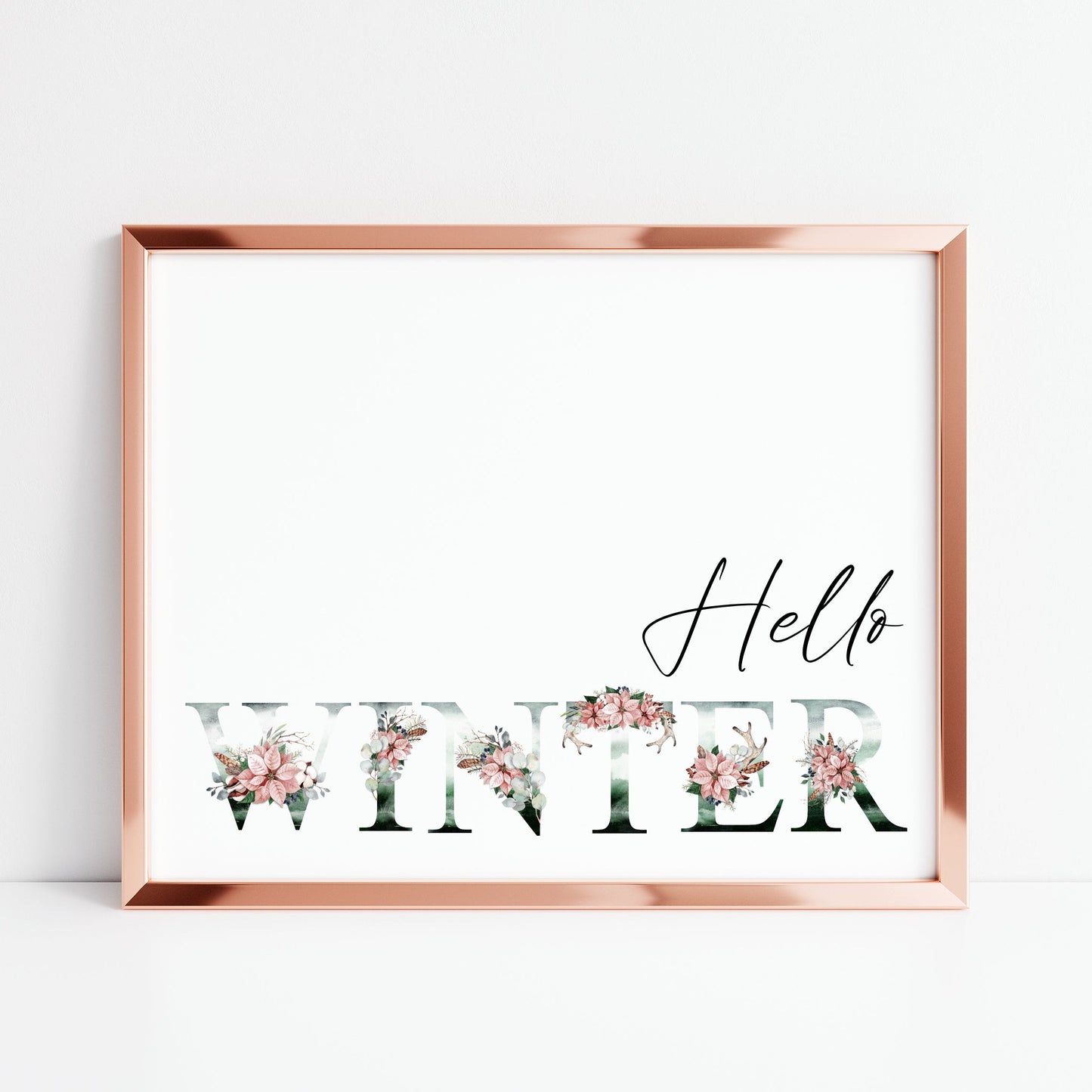 Hello Winter landscape watercolour wreath xmas seasonal unframed wall art poster print