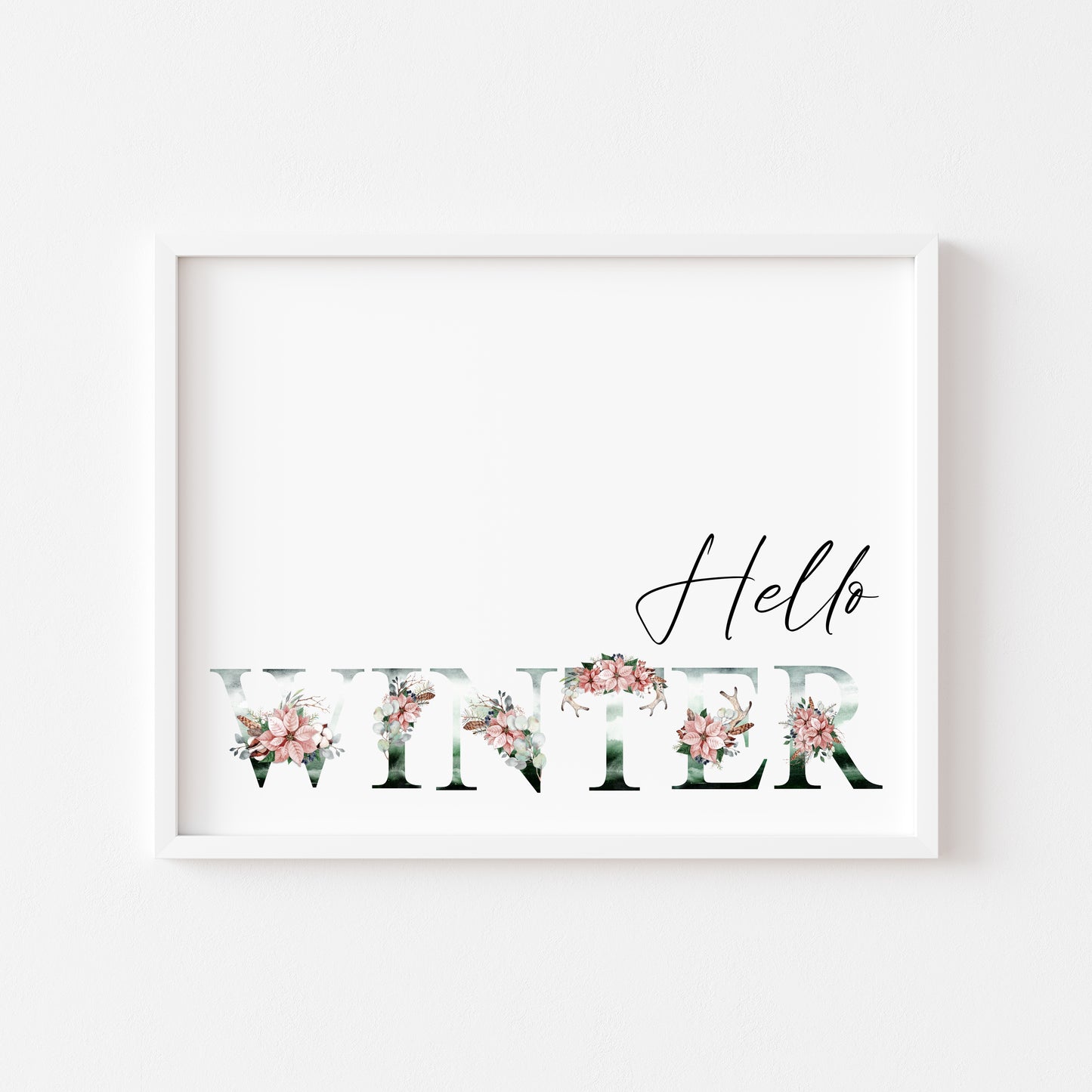 Hello Winter landscape watercolour wreath xmas seasonal unframed wall art poster print