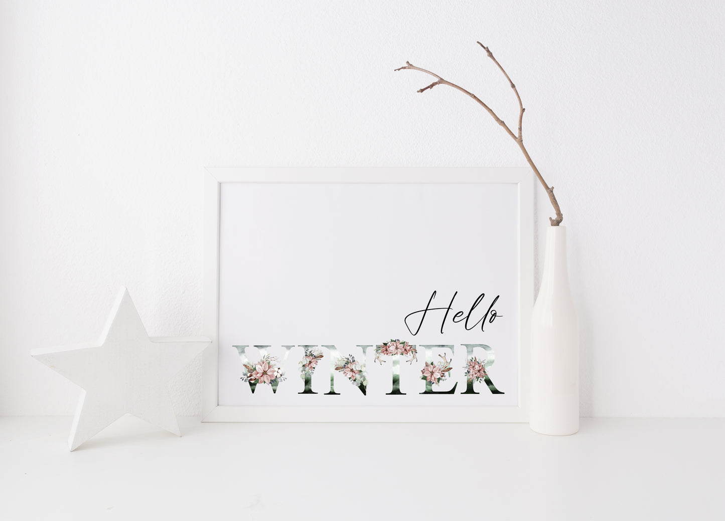 Hello Winter landscape watercolour wreath xmas seasonal unframed wall art poster print
