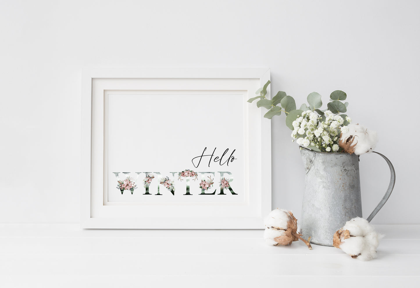 Hello Winter landscape watercolour wreath xmas seasonal unframed wall art poster print