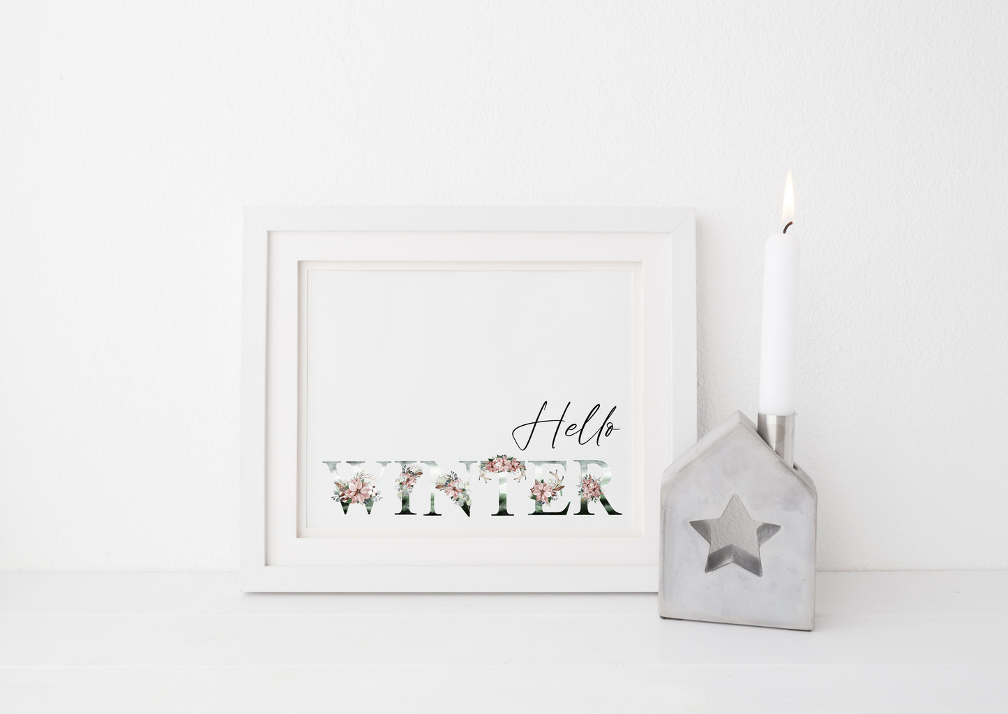 Hello Winter landscape watercolour wreath xmas seasonal unframed wall art poster print