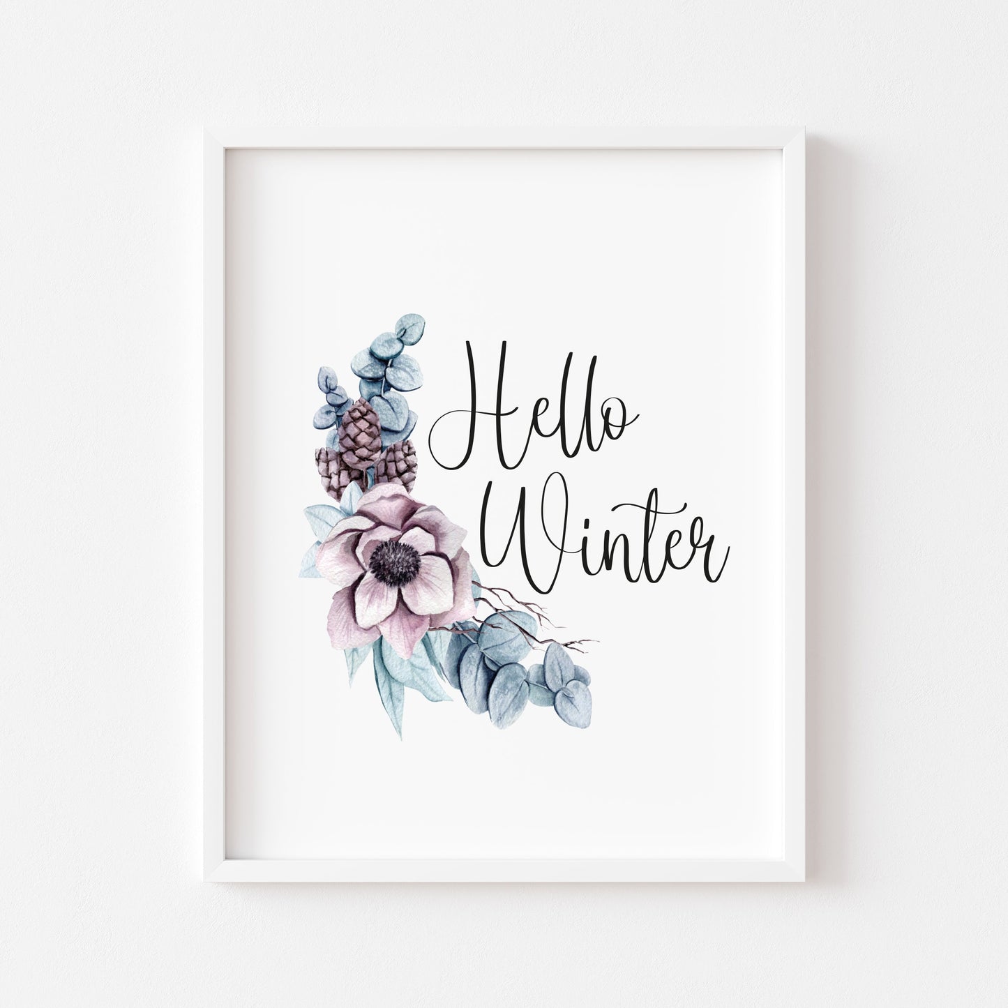 Hello winter seasonal floral bouquet Xmas seasonal unframed wall art poster print