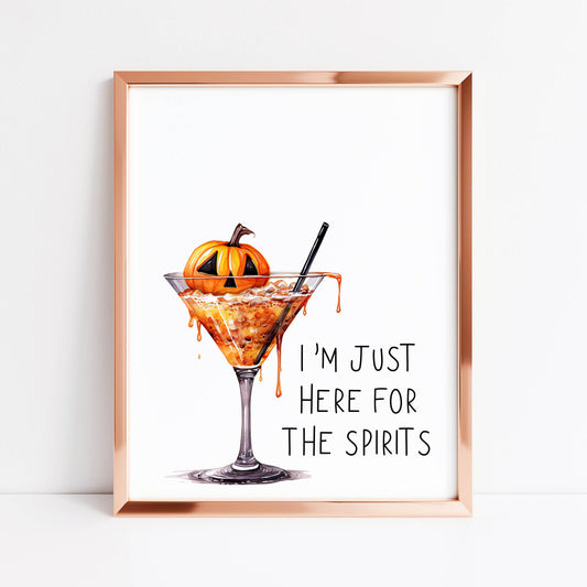 I'm just here for the spirits pumpkin drink funny watercolour illustration unframed wall art poster print