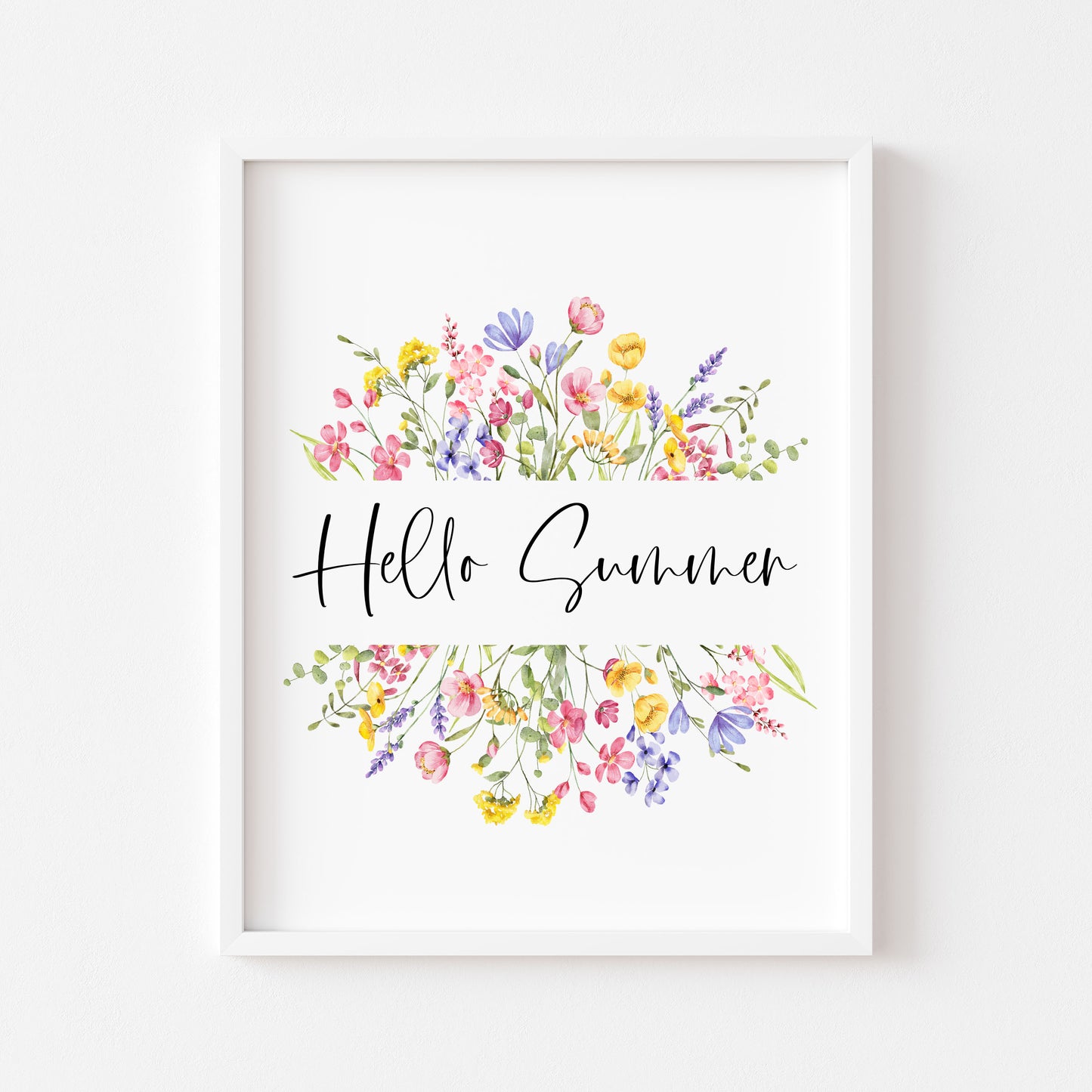 Summer print Hello summer wildflower floral wreath pretty seasonal summer unframed wall art summer print summer home decor, summer art pics