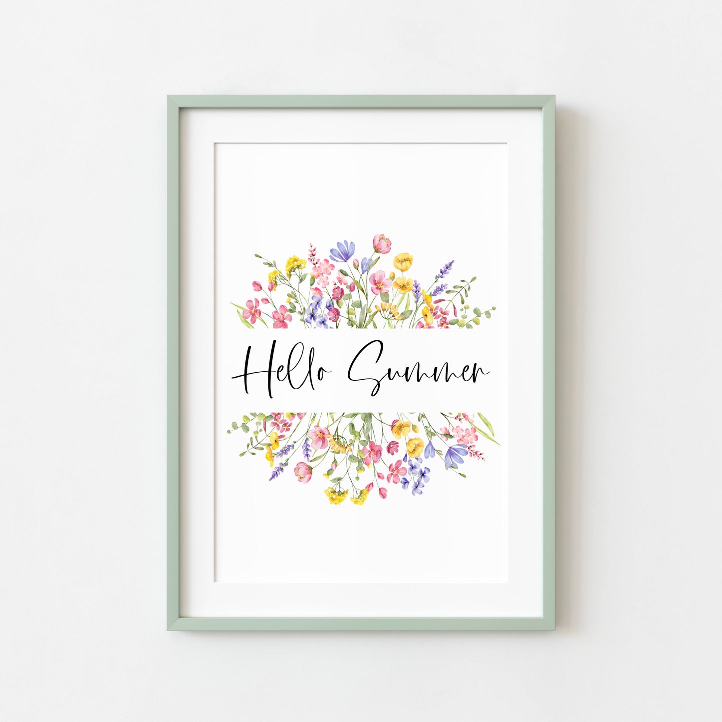 Summer print Hello summer wildflower floral wreath pretty seasonal summer unframed wall art summer print summer home decor, summer art pics