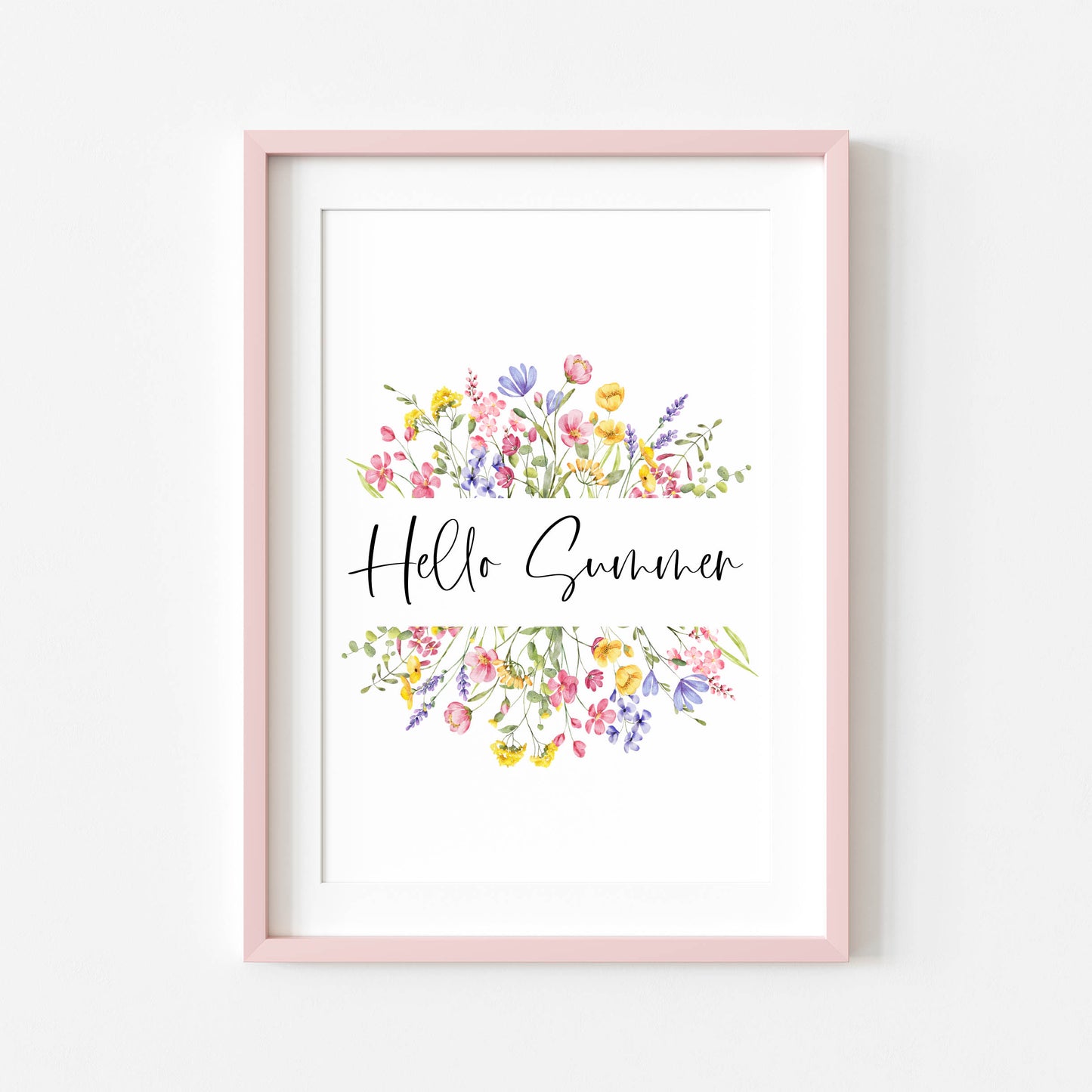 Summer print Hello summer wildflower floral wreath pretty seasonal summer unframed wall art summer print summer home decor, summer art pics