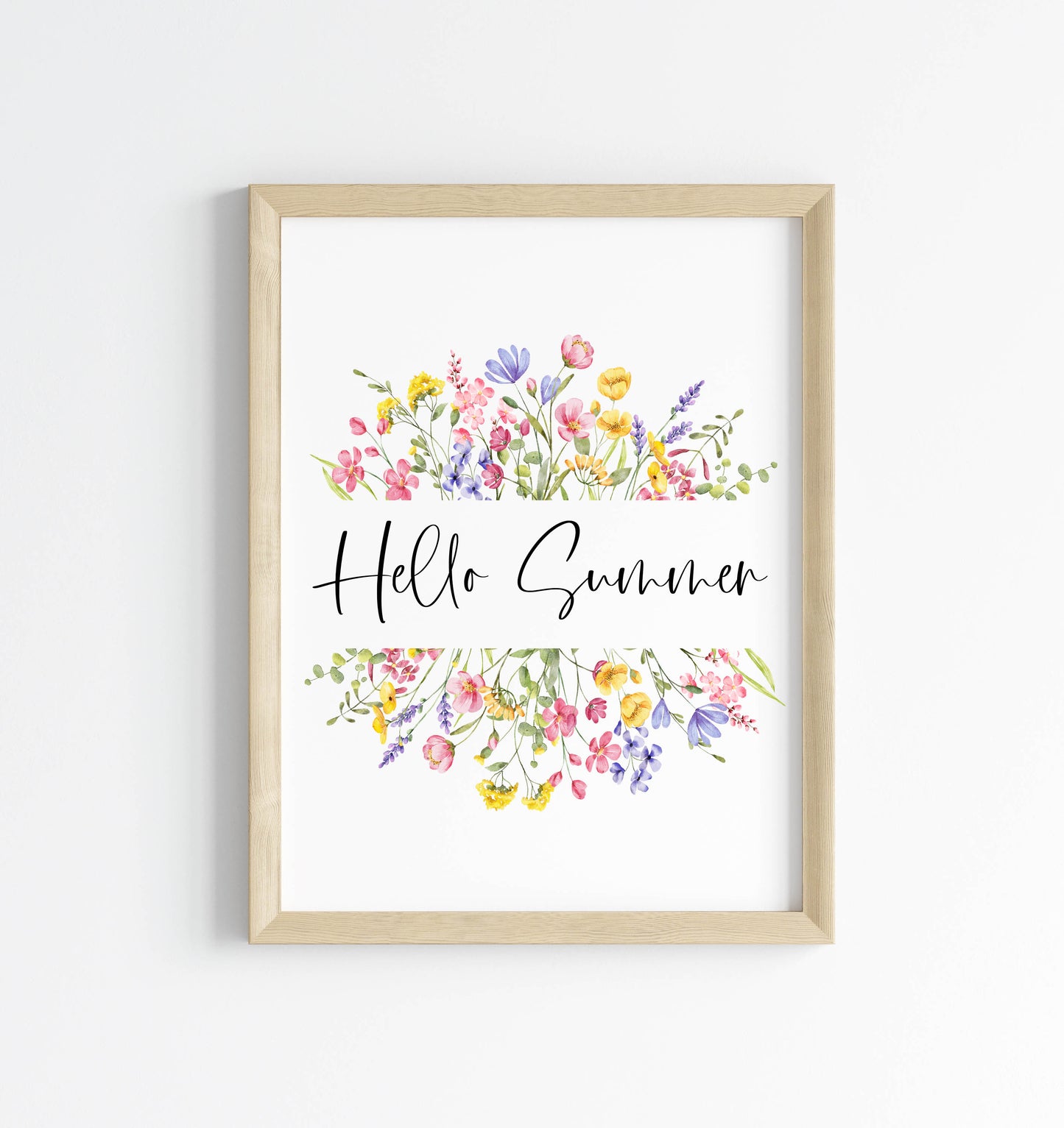 Summer print Hello summer wildflower floral wreath pretty seasonal summer unframed wall art summer print summer home decor, summer art pics