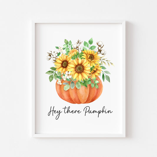 Hello Pumpkin Sunflowers eucalyptus Autumn seasonal fall unframed wall art poster print