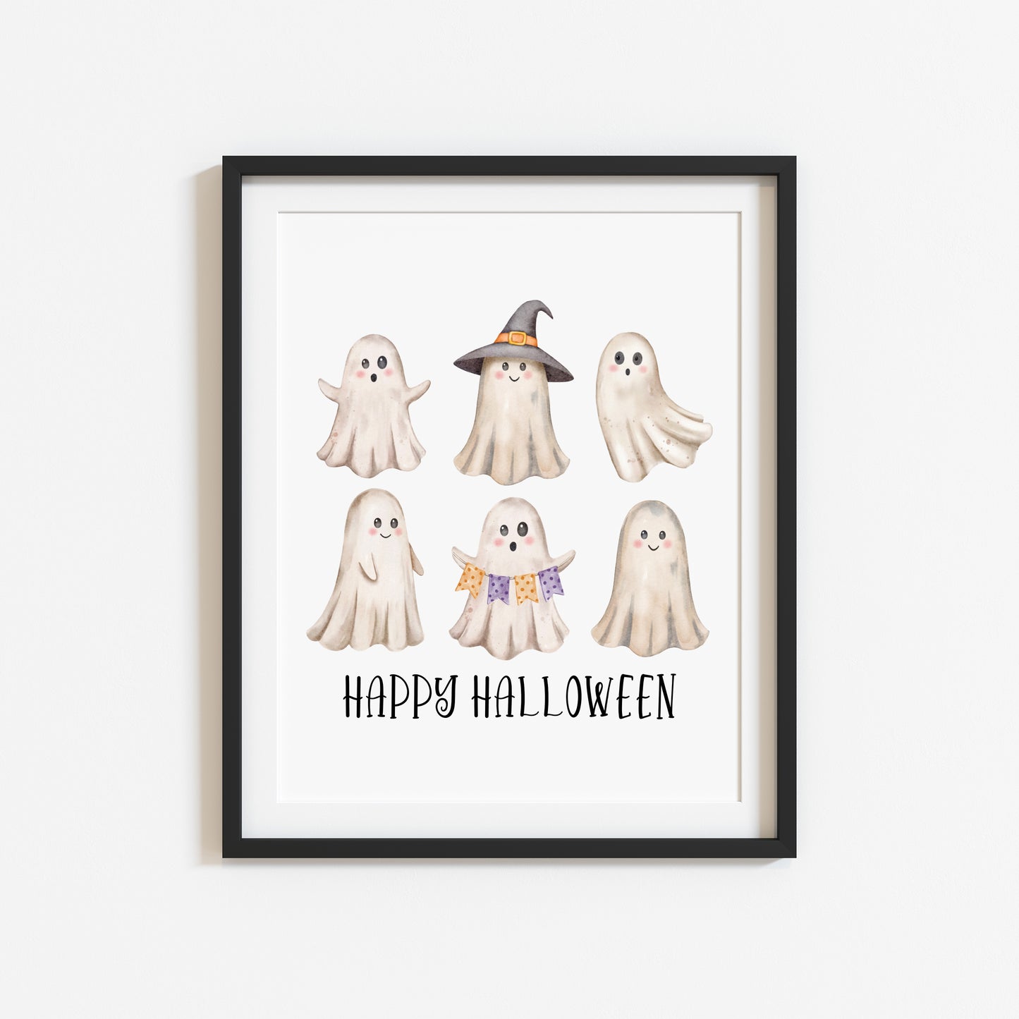 Happy Halloween cute spooky ghosts watercolour halloween unframed wall art poster print, watercolour art, halloween decor, halloween signs