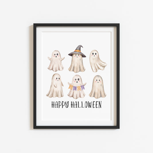 Happy Halloween cute spooky ghosts watercolour halloween unframed wall art poster print, watercolour art, halloween decor, halloween signs
