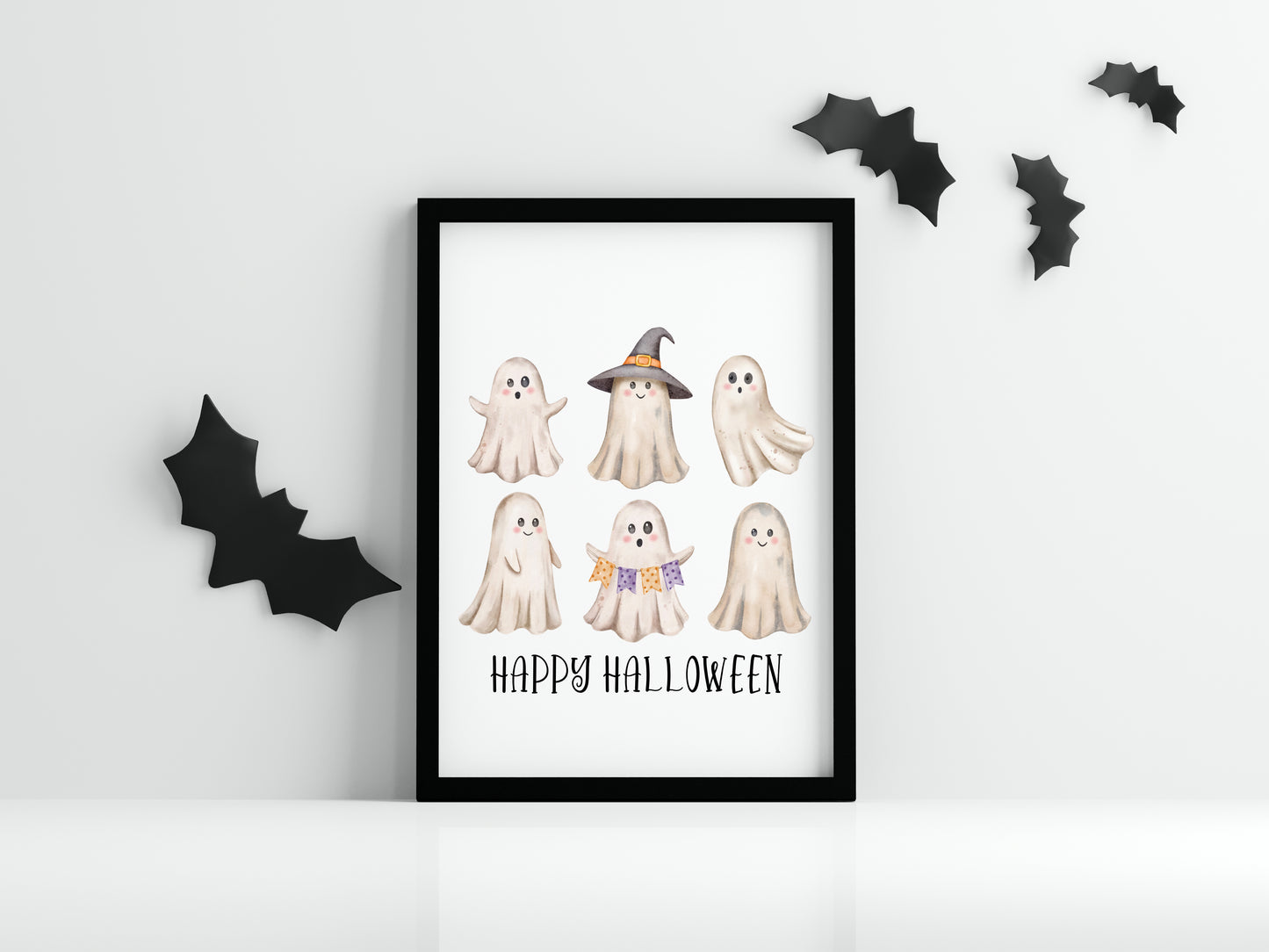 Happy Halloween cute spooky ghosts watercolour halloween unframed wall art poster print, watercolour art, halloween decor, halloween signs