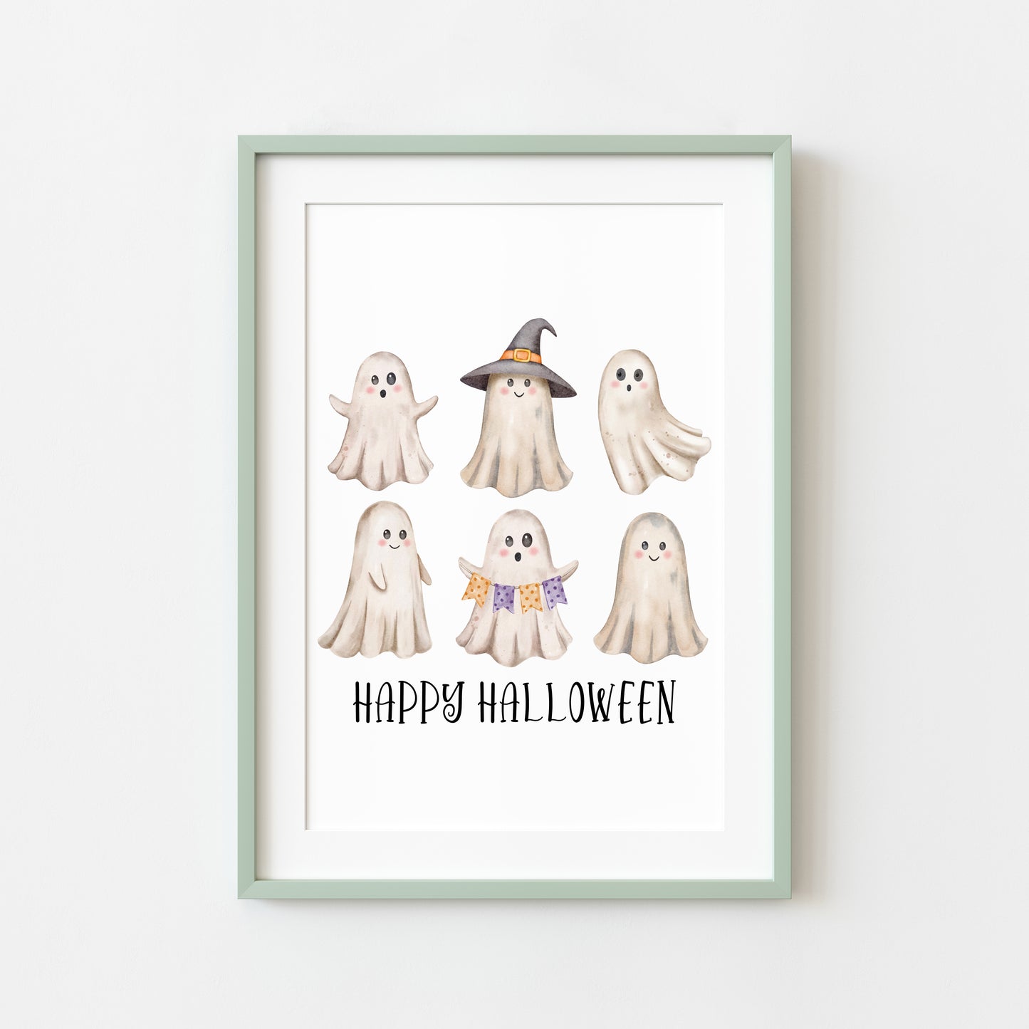 Happy Halloween cute spooky ghosts watercolour halloween unframed wall art poster print, watercolour art, halloween decor, halloween signs