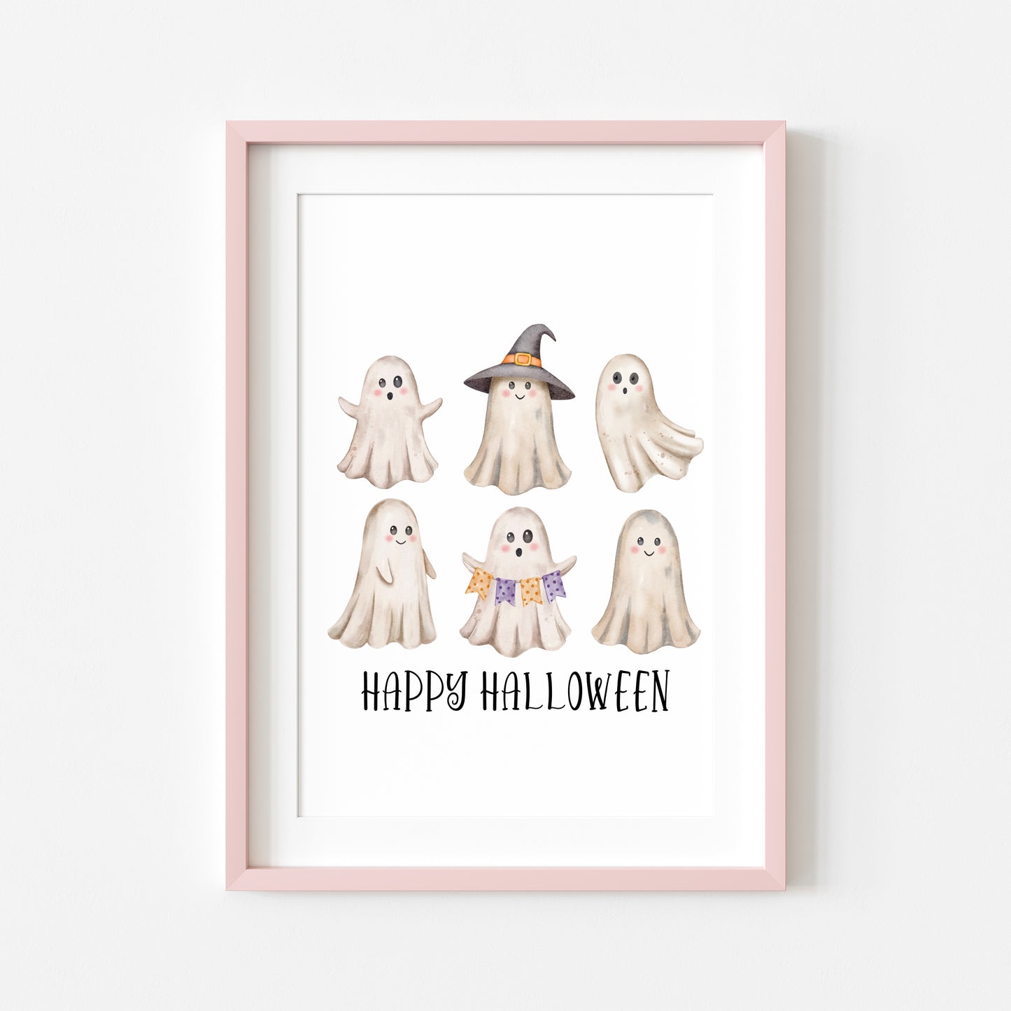 Happy Halloween cute spooky ghosts watercolour halloween unframed wall art poster print, watercolour art, halloween decor, halloween signs