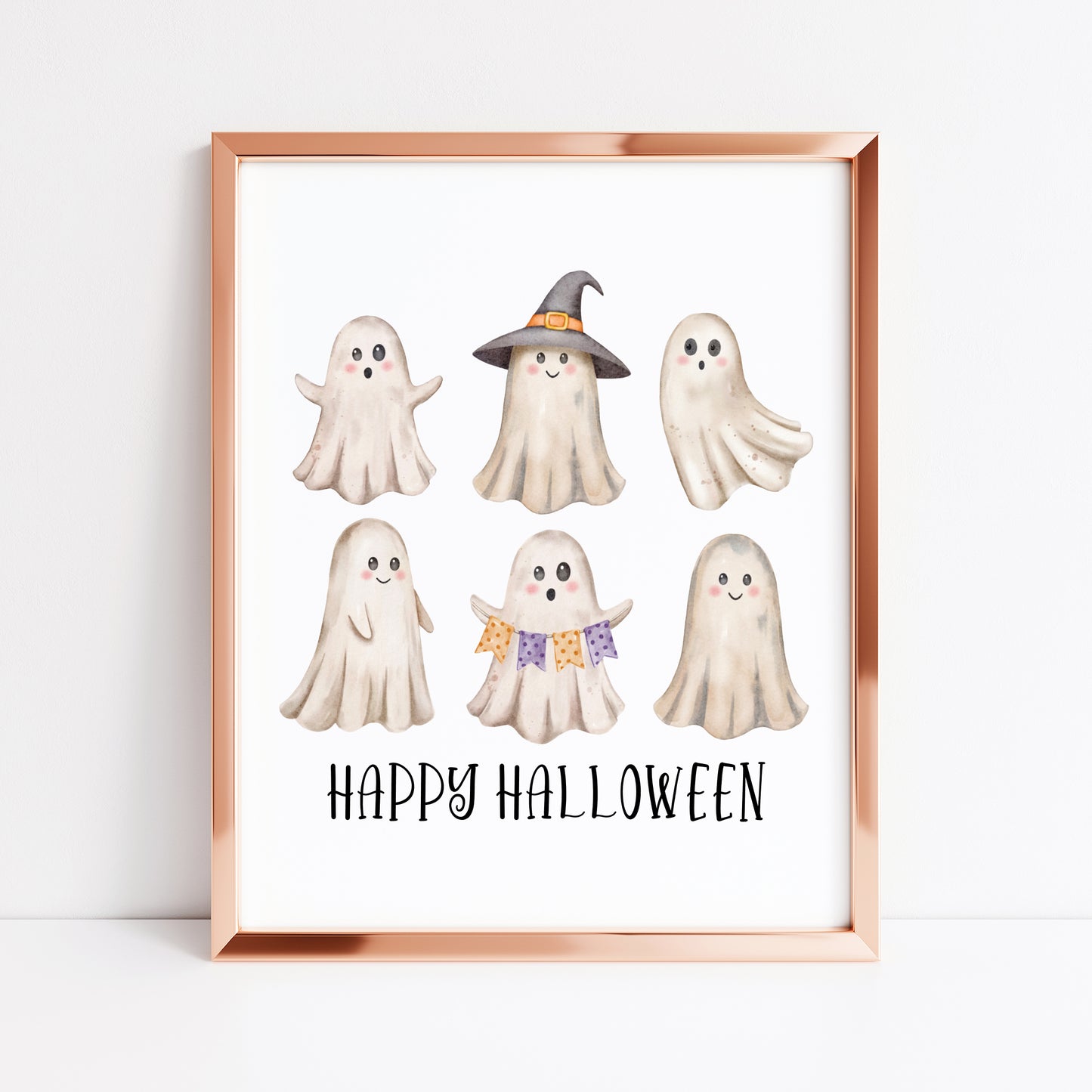 Happy Halloween cute spooky ghosts watercolour halloween unframed wall art poster print, watercolour art, halloween decor, halloween signs