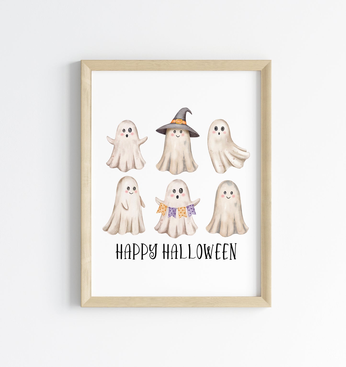 Happy Halloween cute spooky ghosts watercolour halloween unframed wall art poster print, watercolour art, halloween decor, halloween signs