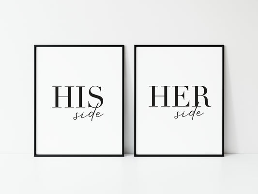Set of 2 bedroom prints, His and hers, his and his, or hers and hers bedroom unframed wall art poster prints