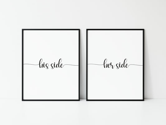 Set of 2 bedroom prints, swirly His and hers, his and his, or hers and hers bedroom unframed wall art poster prints