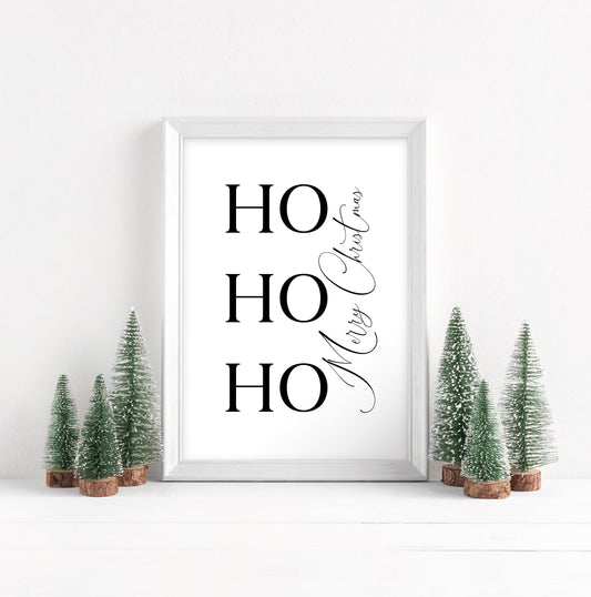 Ho Ho Ho Merry Christmas simplistic duo font seasonal winter unframed wall art poster print